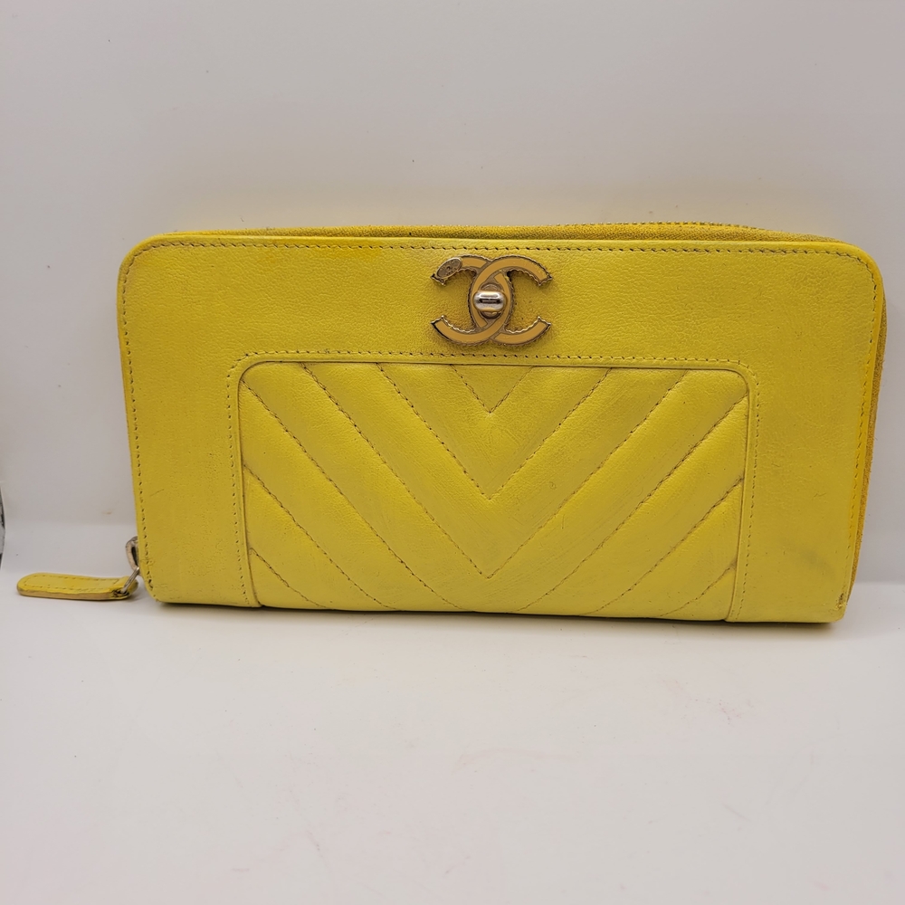 Chanel Yellow Quilted Leather Wallet
